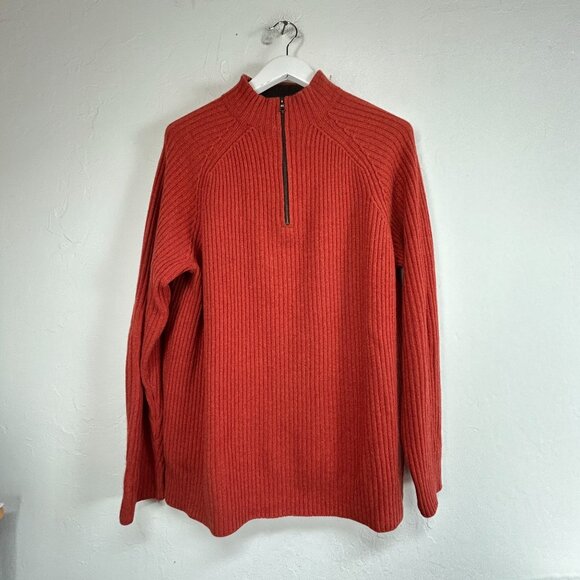 Island Soft Mens Red Cashmere Sweater Medium Ribbed Knit Quarter-Zip Pullover - Picture 1 of 7